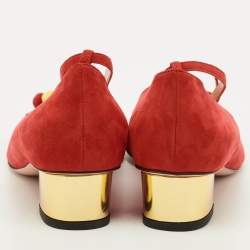 مملوكة مسبقًا حذاء كعب عالي شارلوت أوليمبيا بكين شامواه أحمر برباط للكاحل مقاس 39.5