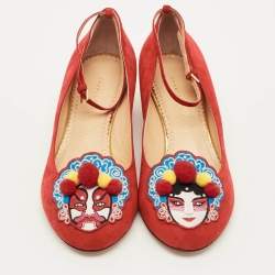 مملوكة مسبقًا حذاء كعب عالي شارلوت أوليمبيا بكين شامواه أحمر برباط للكاحل مقاس 39.5