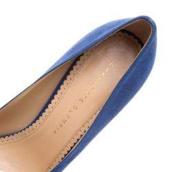 Pre Owned Charlotte Olympia Blue Suede Dolly Platform Pumps Size 39.5