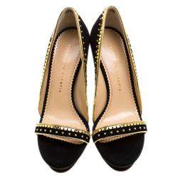 Charlotte Olympia Black Suede Christine Stud Embellished Open Toe Sandals Size 40