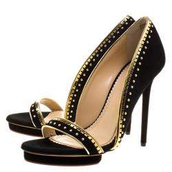 Charlotte Olympia Black Suede Christine Stud Embellished Open Toe Sandals Size 40