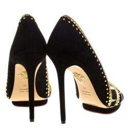 Charlotte Olympia Black Suede Christine Stud Embellished Open Toe Sandals Size 40
