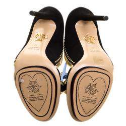 Charlotte Olympia Black Suede Christine Stud Embellished Open Toe Sandals Size 40