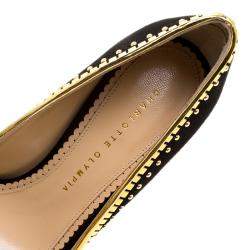 Charlotte Olympia Black Suede Christine Stud Embellished Open Toe Sandals Size 40