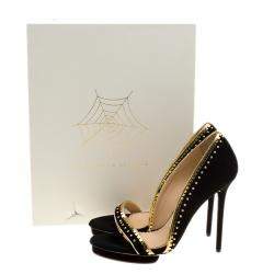 Charlotte Olympia Black Suede Christine Stud Embellished Open Toe Sandals Size 40
