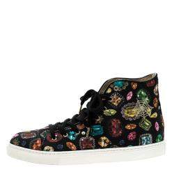 Charlotte Olympia Multicolor Jewel Print Canvas High Top Sneakers Size 38.5
