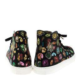 Charlotte Olympia Multicolor Jewel Print Canvas High Top Sneakers Size 38.5