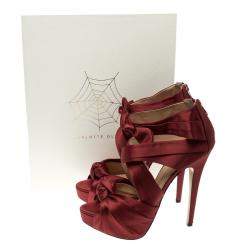 Charlotte Olympia Red Satin Andrea Cross Strap Knotted Platform Sandals Size 41