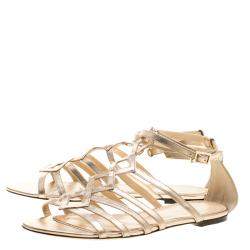 Charlotte Olympia Metallic Beige Leather Magdalena Flat Sandals Size 41