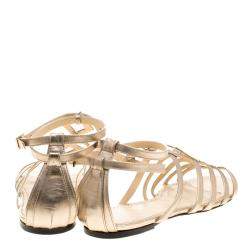 Charlotte Olympia Metallic Beige Leather Magdalena Flat Sandals Size 41
