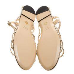 Charlotte Olympia Metallic Beige Leather Magdalena Flat Sandals Size 41