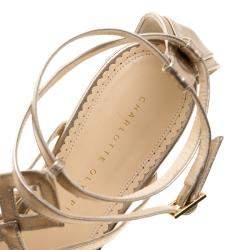 Charlotte Olympia Metallic Beige Leather Magdalena Flat Sandals Size 41