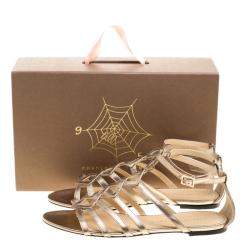 Charlotte Olympia Metallic Beige Leather Magdalena Flat Sandals Size 41