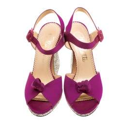 Charlotte Olympia Magenta Satin Vega Peep Toe Ankle Strap Sandals Size 40