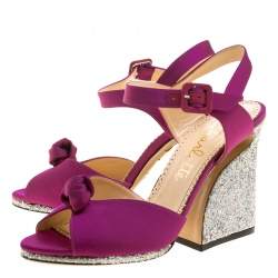 Charlotte Olympia Magenta Satin Vega Peep Toe Ankle Strap Sandals Size 40