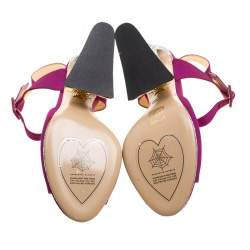Charlotte Olympia Magenta Satin Vega Peep Toe Ankle Strap Sandals Size 40
