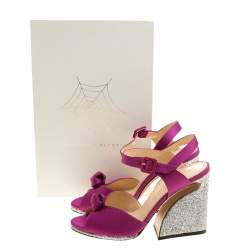 Charlotte Olympia Magenta Satin Vega Peep Toe Ankle Strap Sandals Size 40