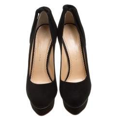 Charlotte Olympia Black Suede Dolly Platform Pumps Size 41