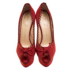 مملوكة مسبقًا حذاء كعب عالي شارلوت أوليمبيا دافن سويدي أحمر حواف مموجة مقدمة مفتوحة مقاس 39.5