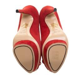 مملوكة مسبقًا حذاء كعب عالي شارلوت أوليمبيا دافن سويدي أحمر حواف مموجة مقدمة مفتوحة مقاس 39.5