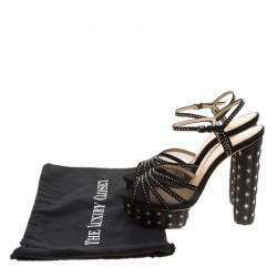 مملوكة مسبقًا صندل شارلوت أوليمبيا نعل سميك سيور كاحل مرصع كريستال كاكتوس شبك وسويدي أسود مقاس 41