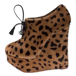 Pre Owned Charlotte Olympia Two Tone Pony Hair Wedges Platform Oxfords Size 40