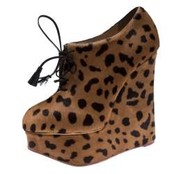 Pre Owned Charlotte Olympia Two Tone Pony Hair Wedges Platform Oxfords Size 40