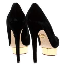 مملوكة مسبقًا Charlotte Olympia Black Velvet Dolly Platform Pumps Size 41