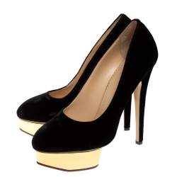مملوكة مسبقًا Charlotte Olympia Black Velvet Dolly Platform Pumps Size 41