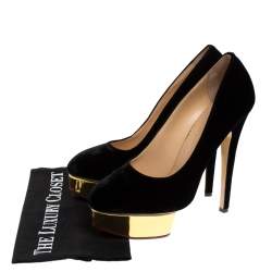 مملوكة مسبقًا Charlotte Olympia Black Velvet Dolly Platform Pumps Size 41