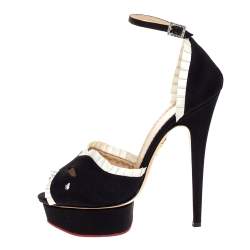 Charlotte Olympia Black/White Satin Masquerade Ankle Strap Platform Sandals Size 39