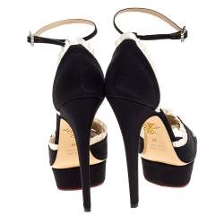 Charlotte Olympia Black/White Satin Masquerade Ankle Strap Platform Sandals Size 39