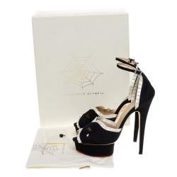 Charlotte Olympia Black/White Satin Masquerade Ankle Strap Platform Sandals Size 39