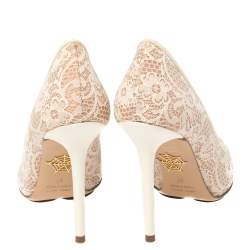 مملوكة مسبقًا حذاء كعب عالي شارلوت أوليمبيا مونرو مقدمة مدببة شبك ودانتيل بيج  مقاس 37