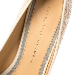 مملوكة مسبقًا حذاء كعب عالي شارلوت أوليمبيا مونرو مقدمة مدببة شبك ودانتيل بيج  مقاس 37