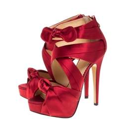مملوكة مسبقًا صندل شارلوت أوليمبيا نعل سميك عقدة أندريا ساتان أحمر مقاس 35