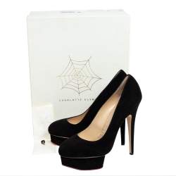 Pre Owned Charlotte Olympia Black Suede Dolly Platform Pumps Size 40