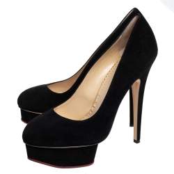Pre Owned Charlotte Olympia Black Suede Dolly Platform Pumps Size 40