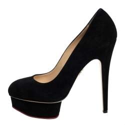 Pre Owned Charlotte Olympia Black Suede Dolly Platform Pumps Size 40