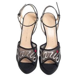 Charlotte Olympia Black Mesh and Fabric Paris Platform Sandals Size 40