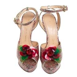 مملوكة مسبقًا صندل شارلوت أوليمبيا سابرينا غليتر متعدد الألوان شيري ليف نعل سميك بحزام للكاحل مقاس 35.5