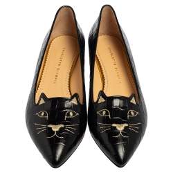 Pre Owned حذاء فلات شارلوت اوليمبيا كيتي جلد أسود مقاس 40.5