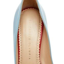 Pre Owned Charlotte Olympia Blue Leather Mid century Pumps Size 38