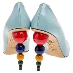 Pre Owned Charlotte Olympia Blue Leather Mid century Pumps Size 38