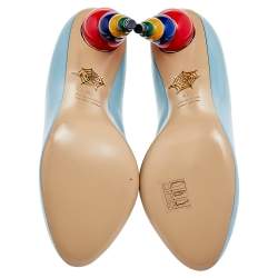 Pre Owned Charlotte Olympia Blue Leather Mid century Pumps Size 38