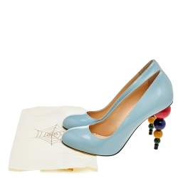 Pre Owned Charlotte Olympia Blue Leather Mid century Pumps Size 38