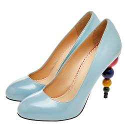 Pre Owned Charlotte Olympia Blue Leather Mid century Pumps Size 38