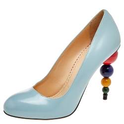 Pre Owned Charlotte Olympia Blue Leather Mid century Pumps Size 38