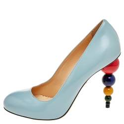 Pre Owned Charlotte Olympia Blue Leather Mid century Pumps Size 38