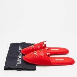 Pre Owned Charlotte Olympia Red Satin Kitty Slipper Flats Size XS 38